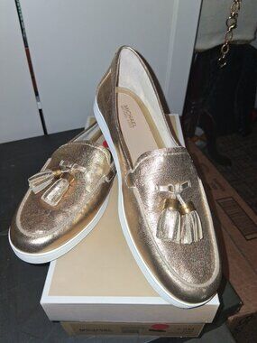 Michael Kors Gold Leather Metallic Callahan Moc Loafer Women's Sz 7.5